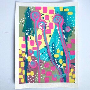 Summer Pop 3 Original Art Acrylic Painting Turquoise Pink Red Frame Ready 8x10in